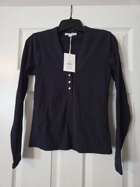 Free Assembly Long-Sleeve Henley Top - Navy